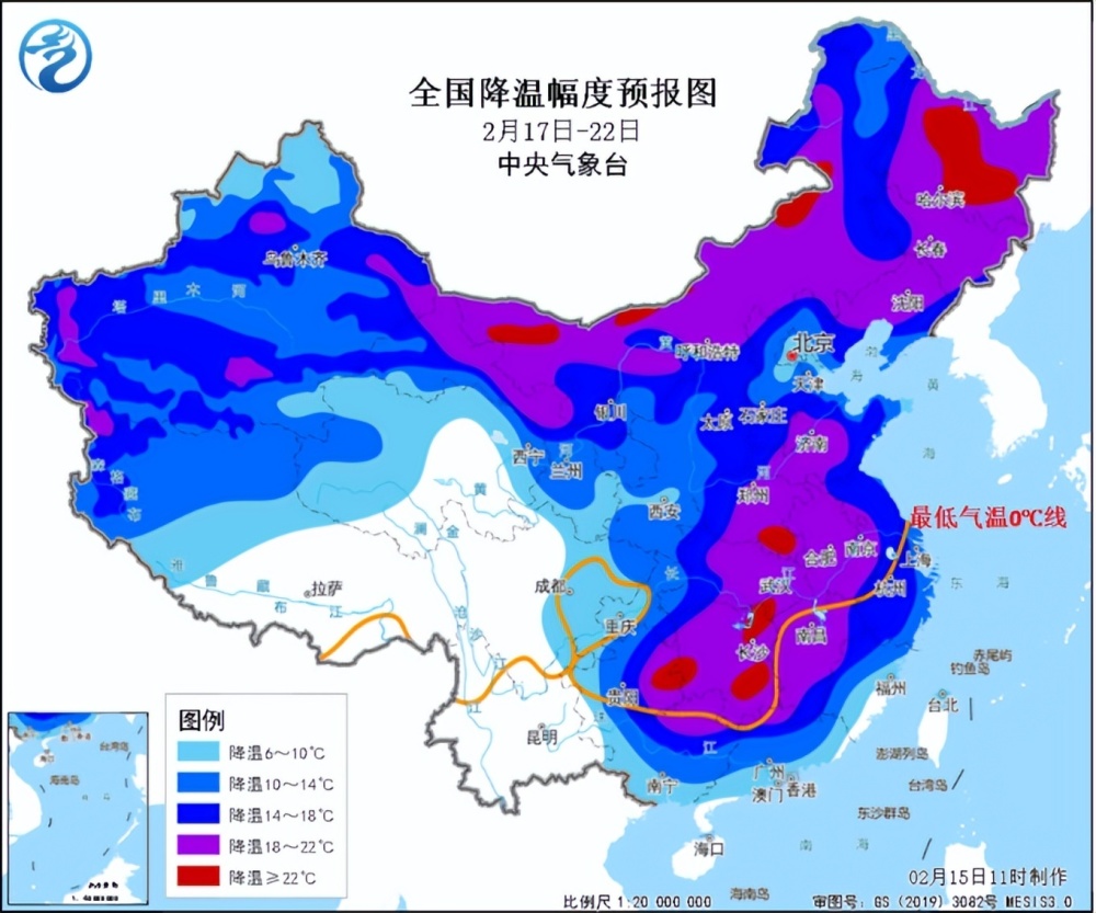 亮红色极端降温出现，最暴躁寒潮准备南下！预报：南方大范围零下