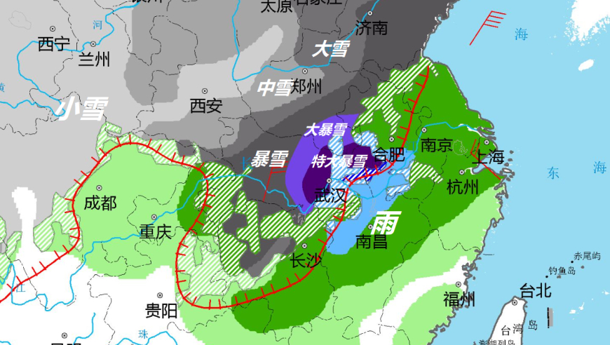 紫暴雪区逼近，武汉将被包围！权威预警：更险恶天气在即。