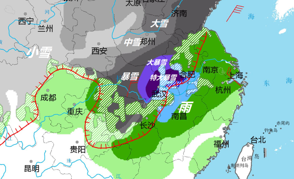 紫色特大暴雪区出现，暴雪要包围武汉！权威预报：还有更危险天气