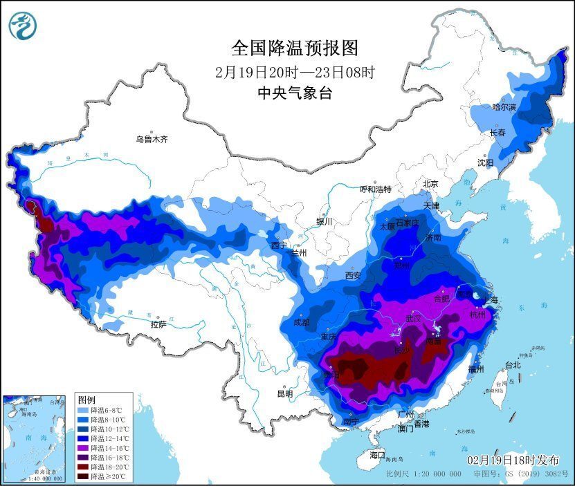 国家级寒潮预警持续最高，酱红色降温区出现！预报：南方严重偏冷