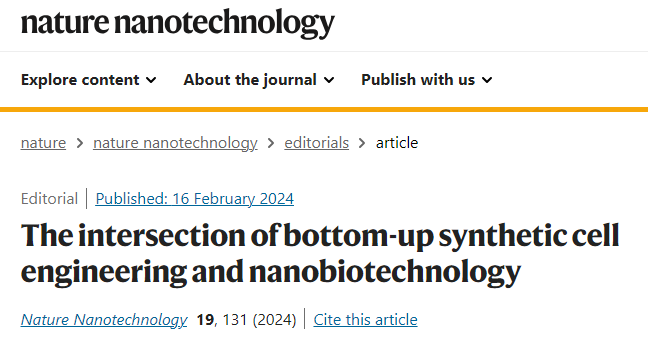 Nature Nanotechnology | 自下而上的合成细胞工程：构建未来生物技术的基石