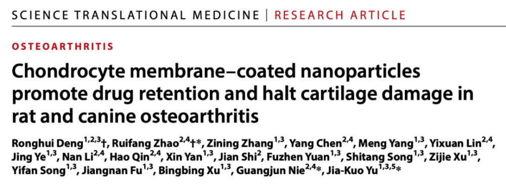 Science子刊：余家阔/聂广军团队开发仿生纳米药物，用于骨关节炎治疗