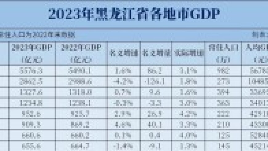 2023年黑龙江各市GDP和人均GDP解析，东北F4经济差距显著扩大