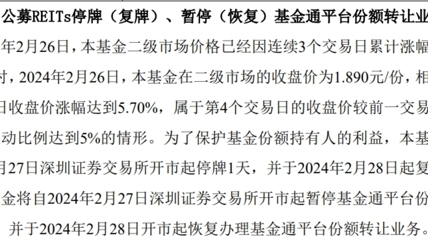 REITs市场冰火交织，停牌原因各异，有的因暴涨而停，有的为防暴跌暂停。