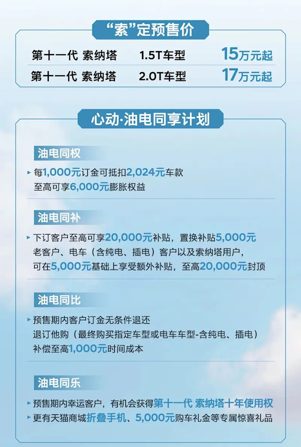 现代“史上最帅”索纳塔开启预售：预售价15-17万元起