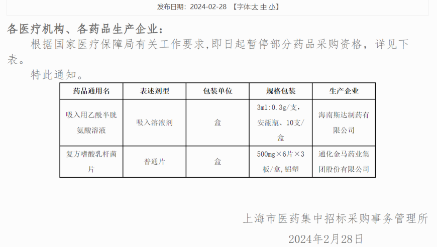 通化金马10亿产品被上海停采，公司回应：毫不知情。