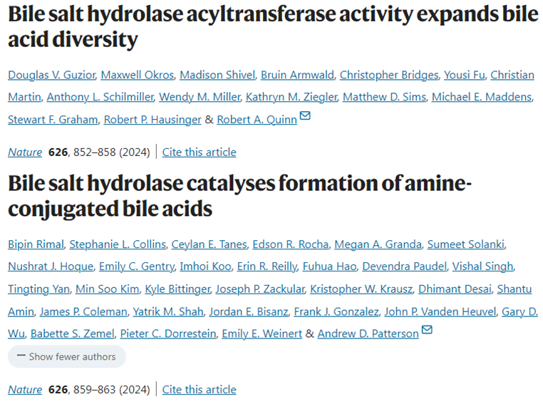 重大突破！两篇Nature论文揭示肠道微生物的胆盐水解酶也能制造偶联胆汁酸分子