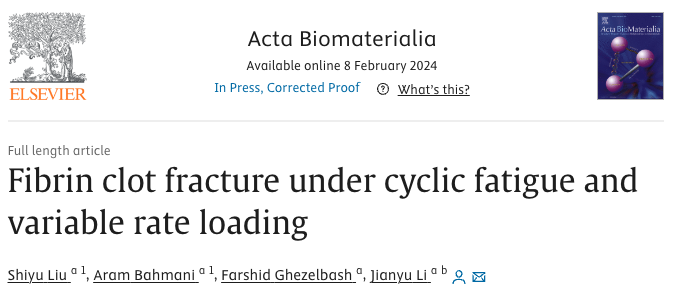 麦吉尔大学李剑宇教授团队Acta Biomater.：纤维蛋白凝块独特增韧机制，可用于生物粘合剂和止血材料