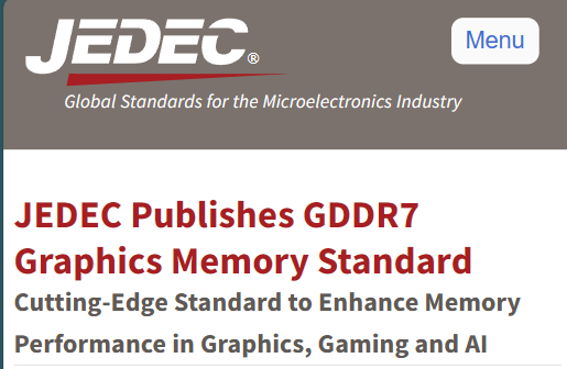 GDDR7 显存标准正式发布，带宽达 GDDR6 两倍