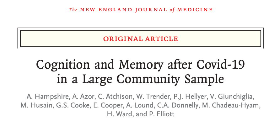 NEJM：感染新冠，对大脑认知和记忆能力产生了轻微但长期的影响