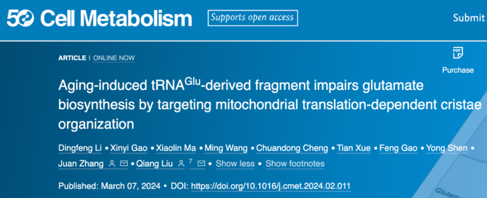 Cell Metabolism：刘强团队揭示tRNA片段调控大脑衰老和阿尔茨海默病的新机制