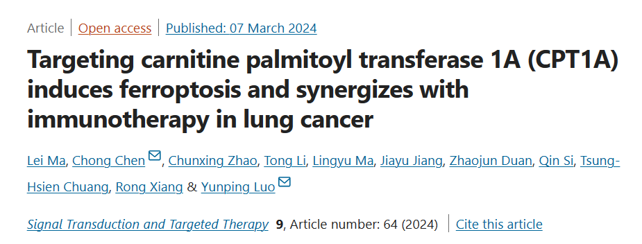 【STTT】诱导铁死亡！中国医学科学院罗云萍/陈翀团队揭示肺癌最新靶向治疗方法