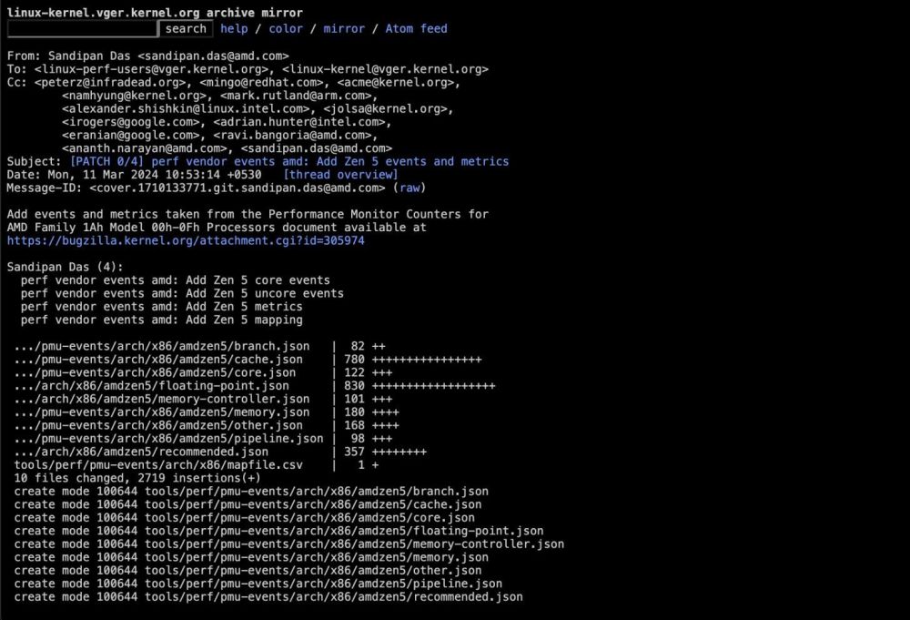 为发布 Zen 5 CPU 做准备，AMD 积极提交 Linux 性能监控补丁