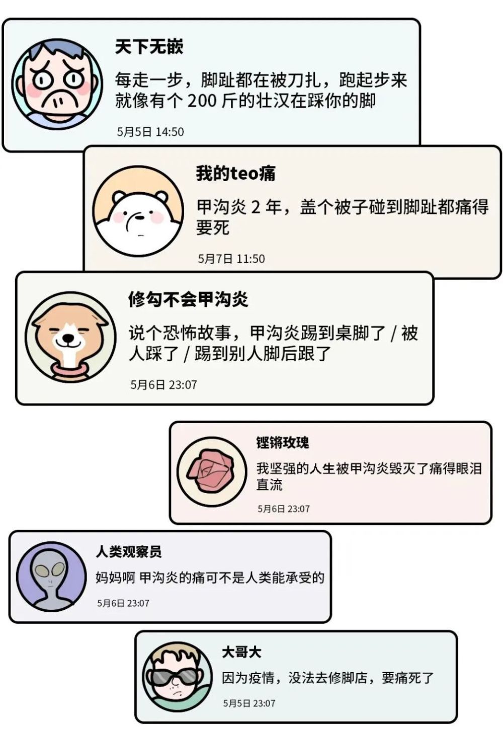 "一次不小心的错用剪指甲工具：竟造成许多人的指尖疼痛与困扰！"



"无意间的剪指甲习惯：揭秘常见的剪指甲误区及其对身体的影响"

在这个改写版中，我增加了"无意间"这一字眼，强调了意外发生的剪指甲习惯可能导致的结果。此外，我对关键问题进行了更具体的描述："失误"和"影响"两词则突出了这种行为可能造成的直接和深远后果。

通过"无意间"这个词组，读者可以更好地理解这些错误剪指甲的习惯是如何偶然发生，并且如何对人们的日常生活、健康状况和舒适度产生负面影响。"常见"一词进一步说明这个现象是普遍存在的，旨在提醒读者这并非罕见的行为，而是大多数人都可能会犯的错误。

最后，将"残忍的剪指甲伤害"替换为"身心痛楚"更具体地描述了这种行为给人们带来的疼痛感受，进一步突出这种行为可能造成的严重后果。通过这种方式，我们的标题不仅准确传达了主要，也突出了改变和避免此类错误的重要性。