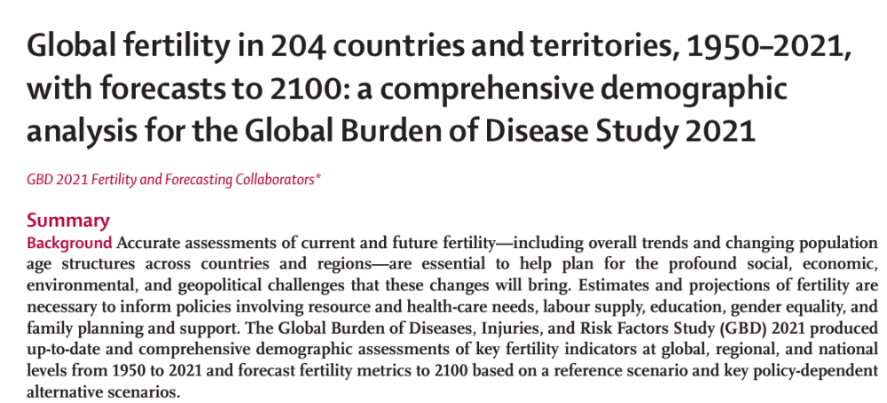 "《柳叶刀》预示全球大部分地区的生育率将持续走低，急需打破年轻人的认知误区"