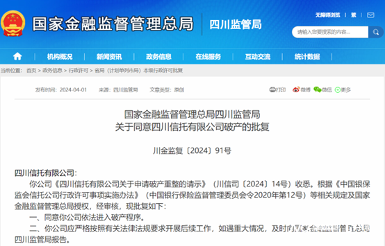 "四川信托：第二家破产信托公司破产清算进展揭秘，投资者兑付比例或达4-8折"