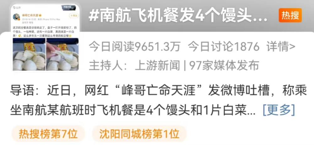 "揭秘航空公司用餐价格：南航单次仅18元曾引起热议，最高纪录东航又是谁？"