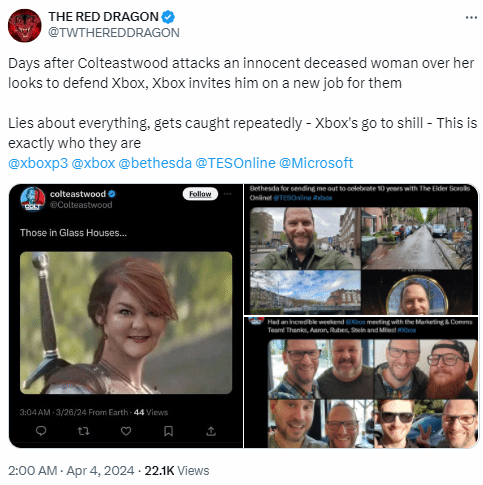 "暴风雨中的女主角：Xbox推主侮辱已故妻子，引发网友愤怒并将其塑造成《生化奇兵》般的角色"