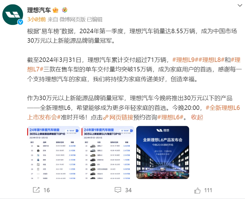 "理想L6震撼上市，起售价24.98万，为汽车市场注入新鲜血液！"