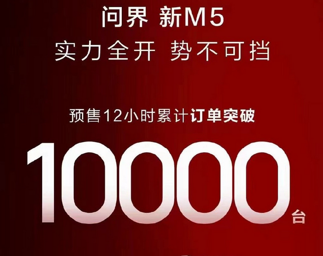 "问界新M5正式开启预定，短短12小时内突破万辆大关！"