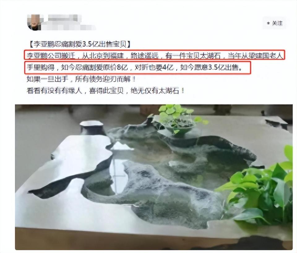 "李亚鹏出售价值8亿的太湖石，为何亏本出售3.5亿"