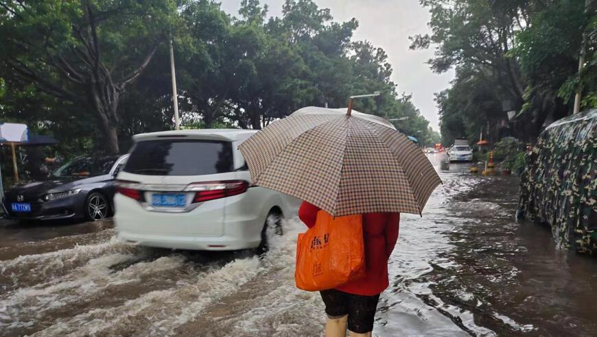 广州多地发布暴雨预警 交通出行需谨慎