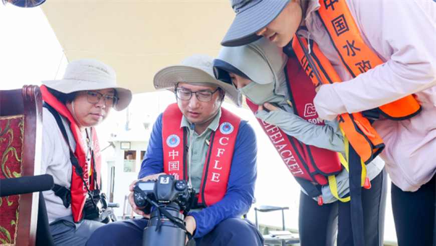 长江江苏靖江段又现“母子豚”戏水