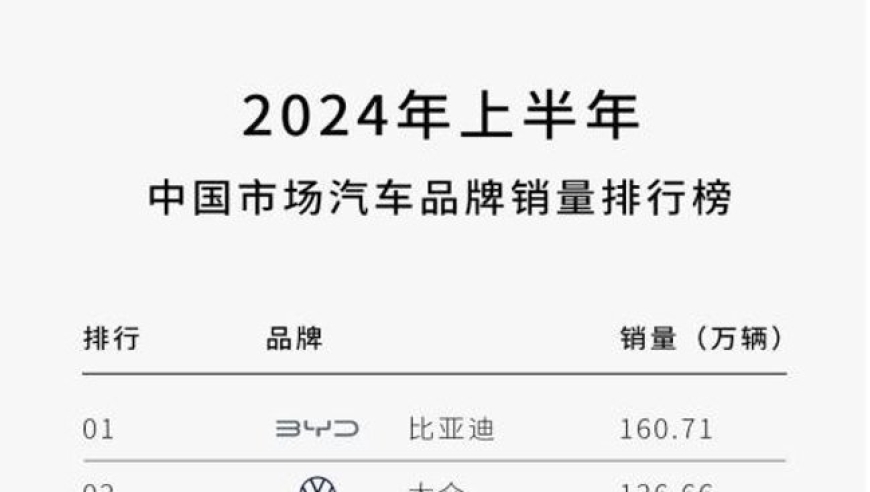 中国品牌：上半年销量Top 5，四个占据主导地位