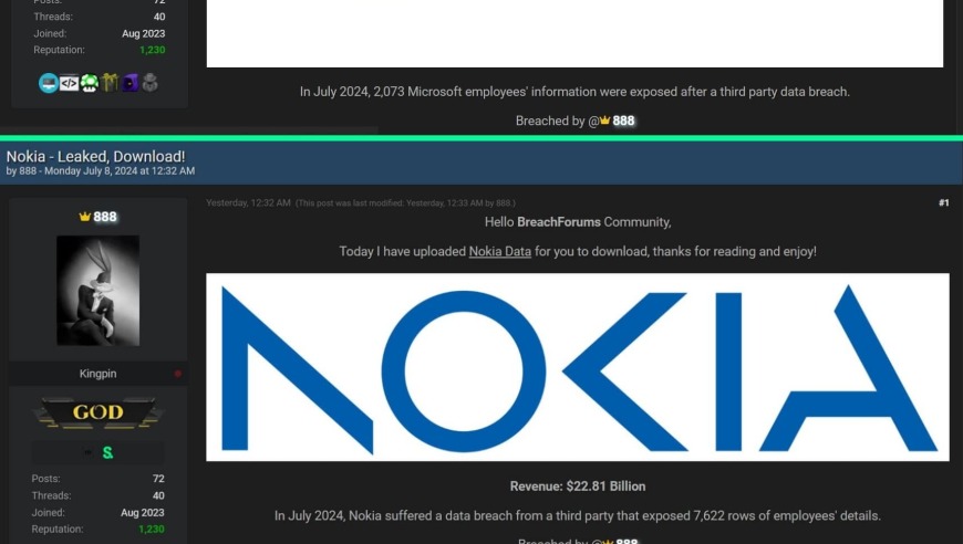 黑客揭示9305名诺基亚和微软员工的私人信息，暴露严重数据安全漏洞