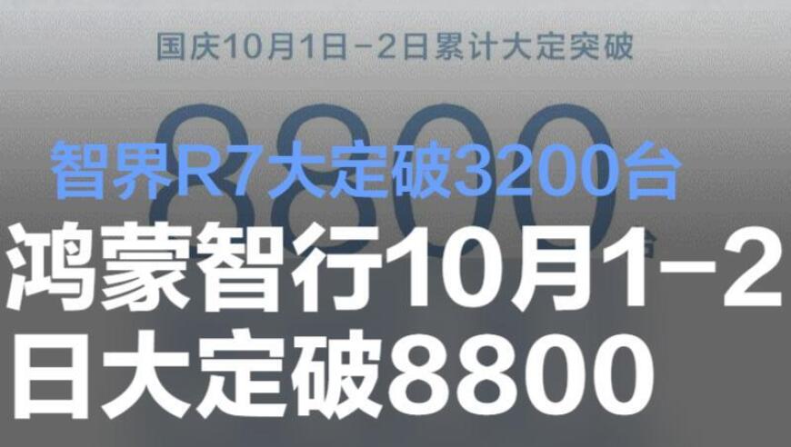 鸿蒙智行十月双日增售！大定破8800，智慧界R7再创纪录