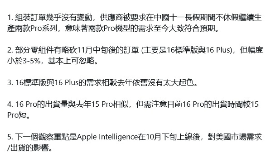 郭明錤预测: iPhone 16 Pro 的供应量强劲

郭明錤详解: iPhone 16 Pro 的生产进度如何？
iPhone 16 Pro 预产量或将超过市场预期