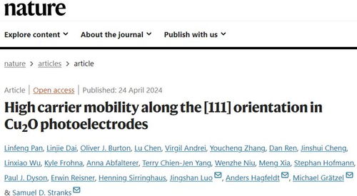 科学家在光电催化制氢领域取得重大突破：新型氧化亚铜薄膜制备技术实现载流子迁移率大幅提升