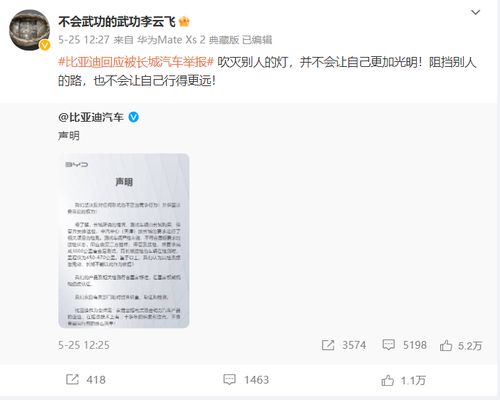 比亚迪将博主告上法庭索赔500万，公关处处长表示将严惩不贷并追求到最后一刻