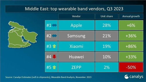 2024Q1全球可穿戴腕带设备市场：华为以13%份额位居第三！